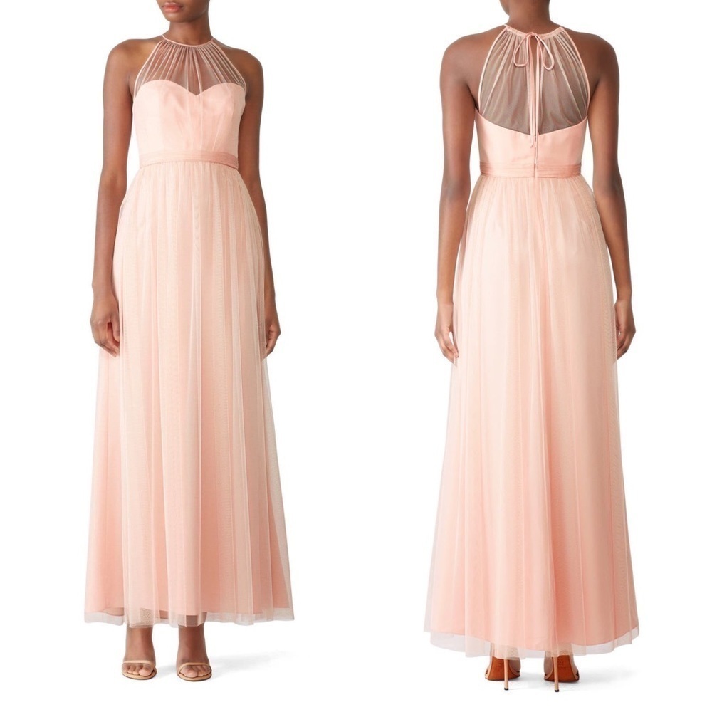 BHLDN AMSALE‎ Maxi Dress Sheer Illusion Halter Ballerina Tulle Formal Gown Sz 10
